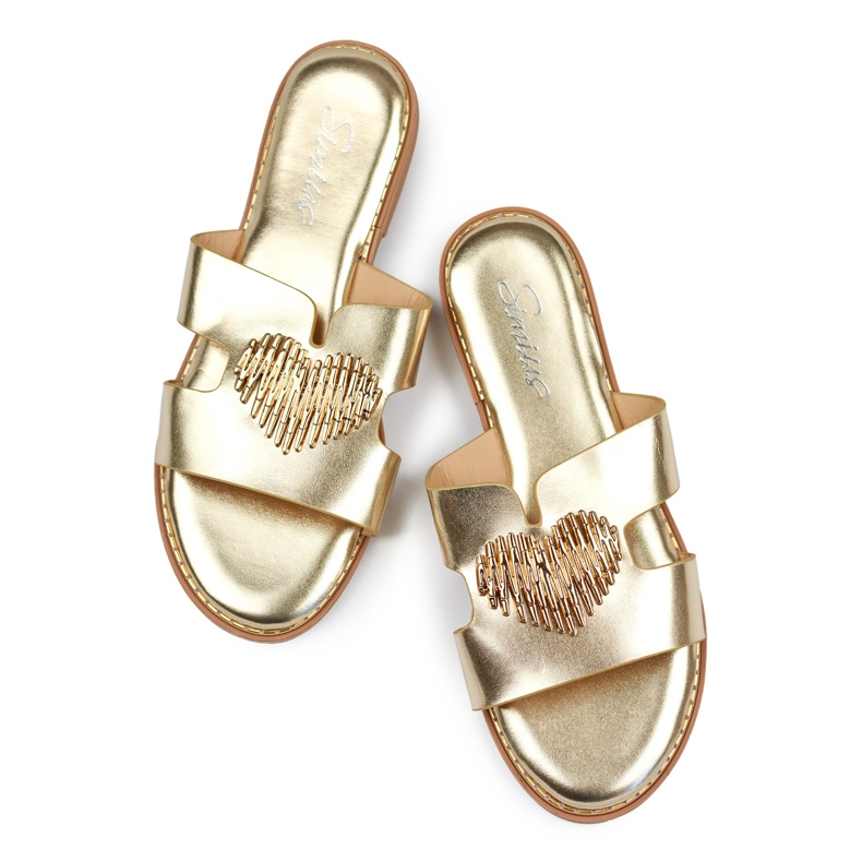 Goldene Damen-Flip-Flops mit dekorativem Herz 1