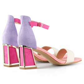 Rosa Damensandalen mit hohen Absätzen und Knöchelverschluss 1