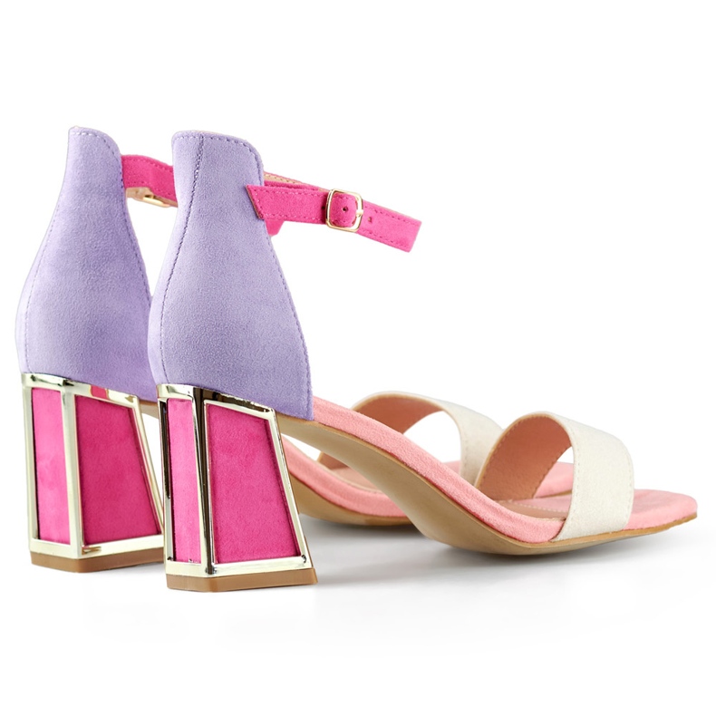 Rosa Damensandalen mit hohen Absätzen und Knöchelverschluss 1