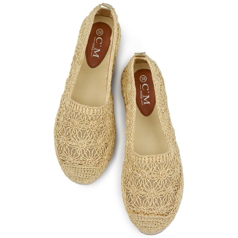 Damen-Espadrilles aus goldener Spitze 1