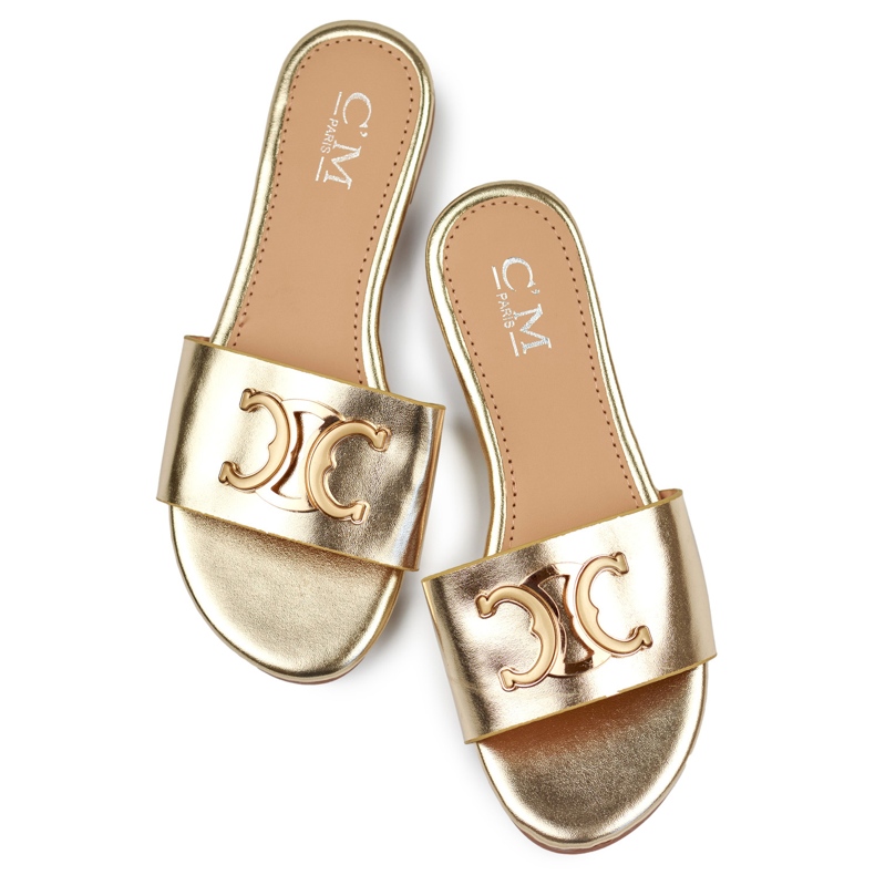 Goldene, elegante Damen-Flip-Flops mit Verzierung 1