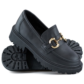 Schwarze Damen-Loafer mit Goldverzierung 1