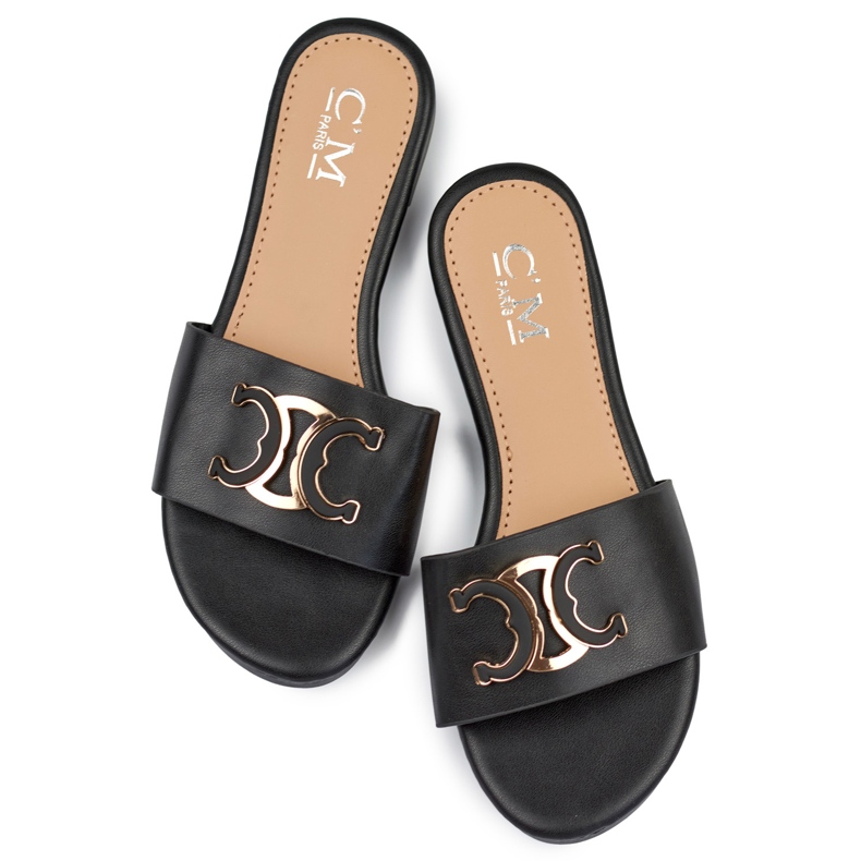 Schwarze elegante Damen-Flip-Flops mit Verzierung 1