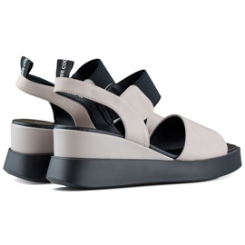 Damen-Keilsandalen aus Leder mit Gummiband beige 1