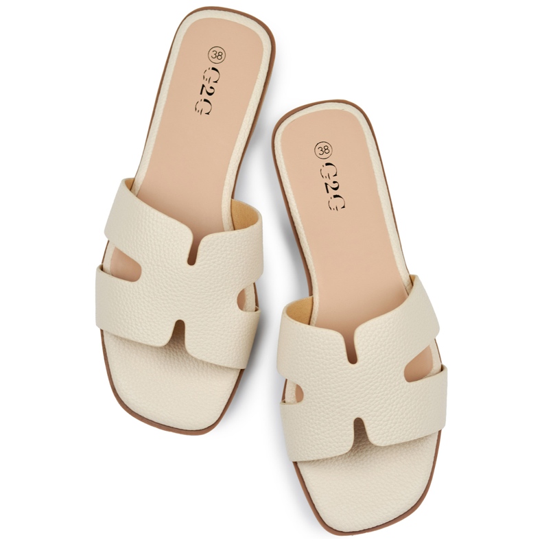Beige klassische, lässige Damen-Slides 1