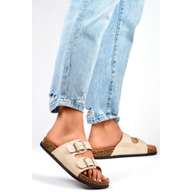 Beige Damen-Flip-Flops mit zwei Schnallen 1