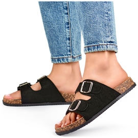 Schwarze Damen-Flip-Flops mit zwei Schnallen 2