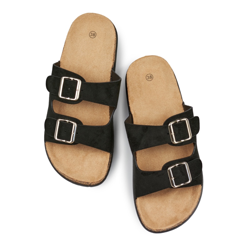 Schwarze Damen-Flip-Flops mit zwei Schnallen 1