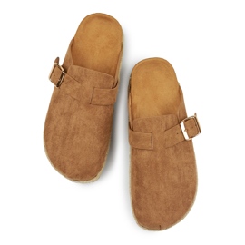 Damen-Espadrilles mit Schnalle, bezogen, hellbraun 1