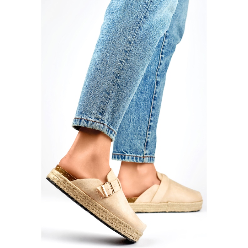 Damen-Espadrilles mit Schnalle, bezogen, beige 1