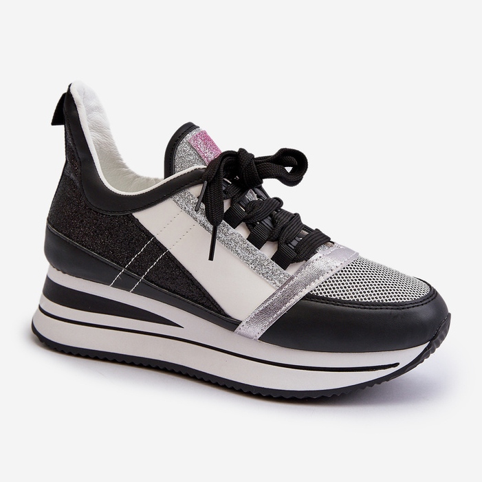 Keil- und Plateau-Sneaker für Damen mit glitzerndem schwarzen Rafani 1