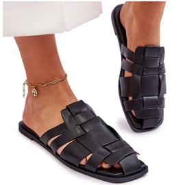 Frauen um Öko-Leder-Hausschuhe schwarz 5