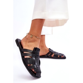 Frauen um Öko-Leder-Hausschuhe schwarz 4