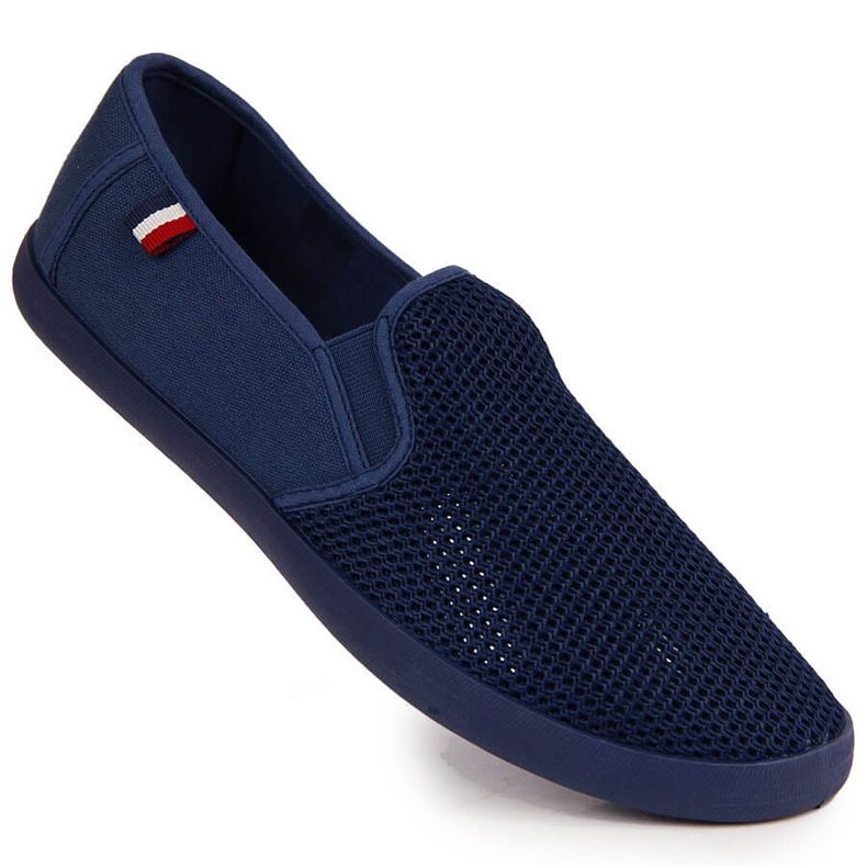 Marineblaue Slip-on-Sneakers für Herren mit durchbrochener Arbeit NEWS 1