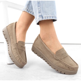 Leder-Wildleder-Schuhe Damen-Slip-On-Mokassins Beige Filippo DP6045 1