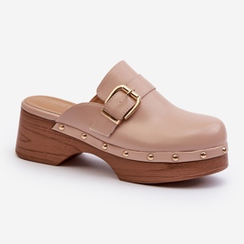 Beigefarbene Seprilla Clog-Flip-Flops für Damen mit Schnalle 1