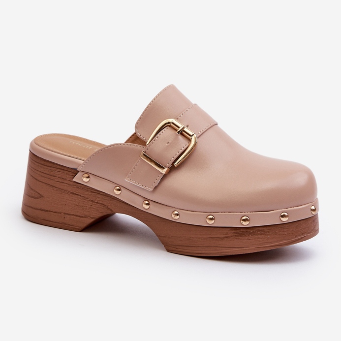 Beigefarbene Seprilla Clog-Flip-Flops für Damen mit Schnalle 1