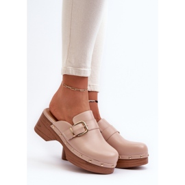 Beigefarbene Seprilla Clog-Flip-Flops für Damen mit Schnalle 2