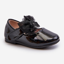 Kinderballerinas aus Lackleder mit Klettverschluss und Schleife, Black Olessa schwarz 1