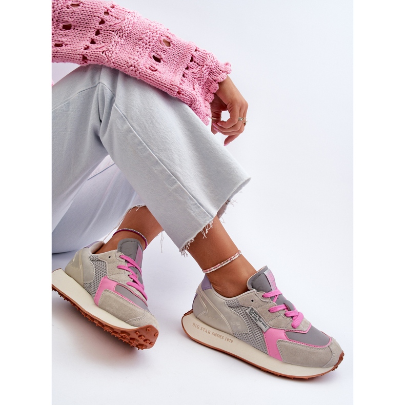 Damen-Sneaker auf der Memory Foam System Big Star-Plattform NN274680 Grau-Rosa 2