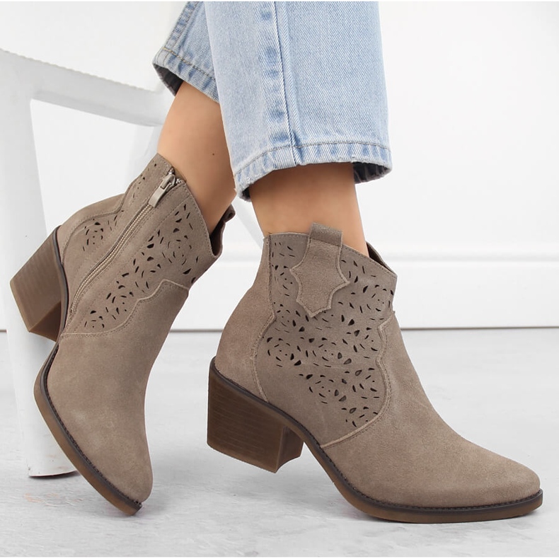 Damen-Cowboystiefel aus durchbrochenem Leder, beige S.Barski 2