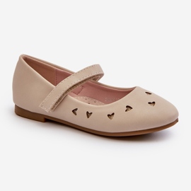 Kinder-Ballerinas mit Herzen, mit Klettverschluss, beige Danaella 1