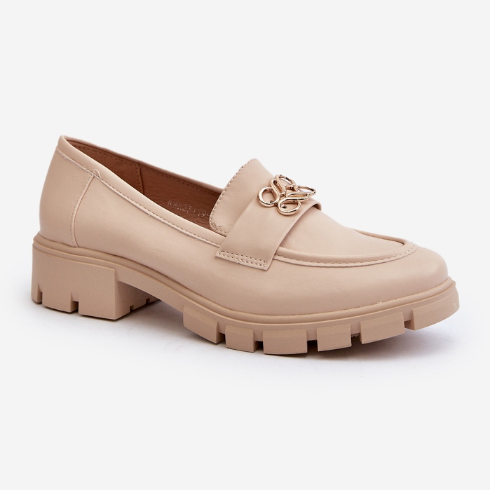 Elegante beige Damenmokassins mit Goldverzierung Tosisa 2