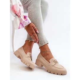 Elegante beige Damenmokassins mit Goldverzierung Tosisa 1