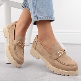 Damenschuhe aus Wildleder, beige Mokassins Potocki YQ21047 1