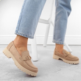 Damenschuhe aus Wildleder, beige Mokassins Potocki YQ21047 2