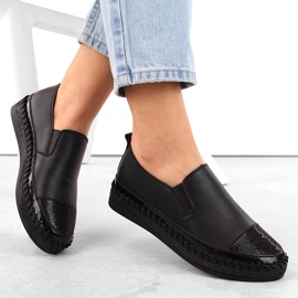 S.Barski Damen-Slipper aus Leder mit Zirkonia, schwarz D&amp;A LR370 1