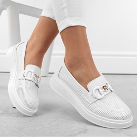 Leder-Damenschuhe, Mokassins auf der Plattform, weiß S.Barski LR720 1