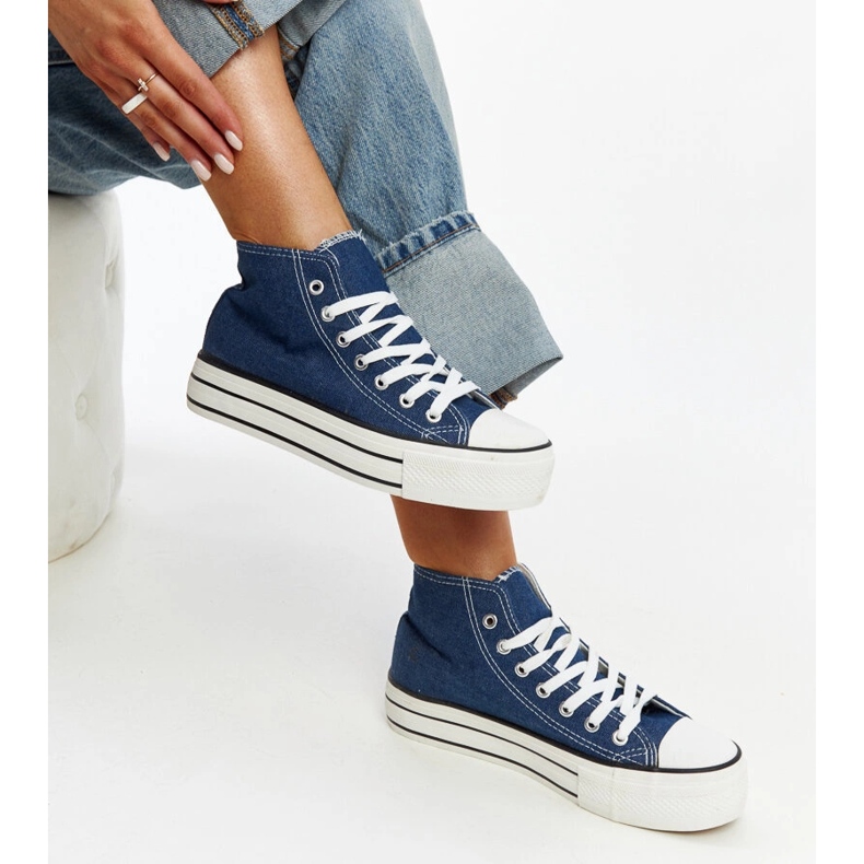 Bagy-High-Top-Jeans-Sneaker mit dicker Sohle blau 1