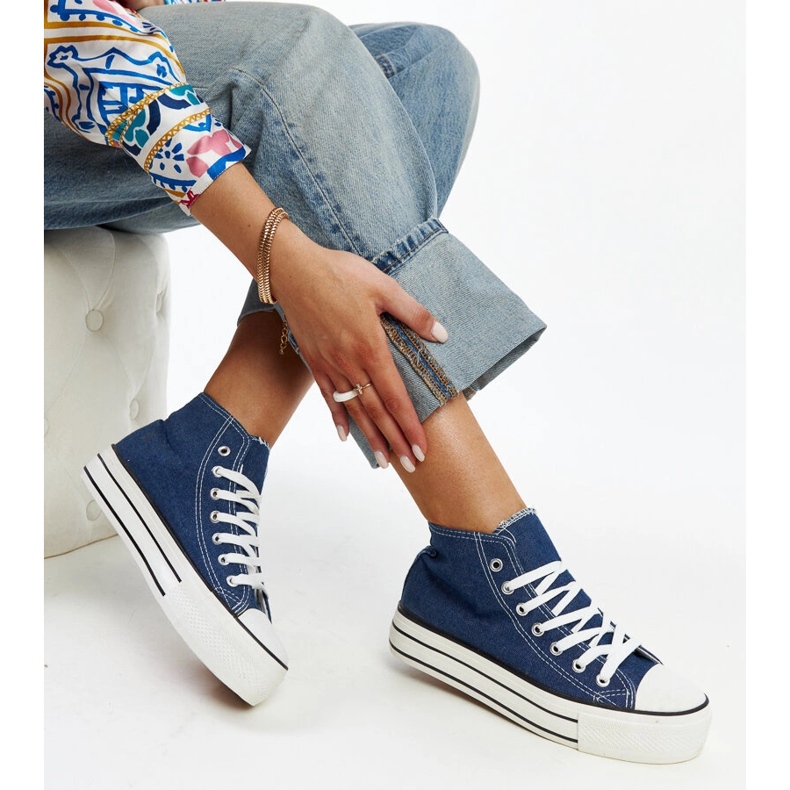 Bagy-High-Top-Jeans-Sneaker mit dicker Sohle blau 2