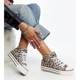 Ausgebeulte, hohe Sneakers mit Leopardenmuster und dicker Sohle braun 1