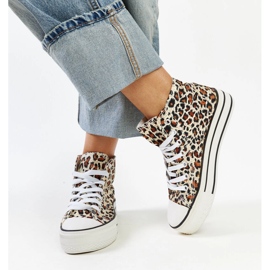 Ausgebeulte, hohe Sneakers mit Leopardenmuster und dicker Sohle braun 2