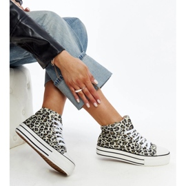 Ausgebeulte, hohe Sneakers mit Leopardenmuster und dicker Sohle beige 1