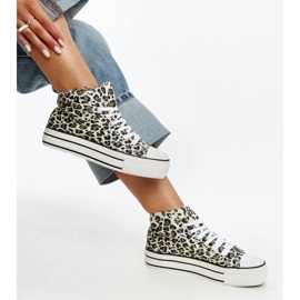 Ausgebeulte, hohe Sneakers mit Leopardenmuster und dicker Sohle beige 2