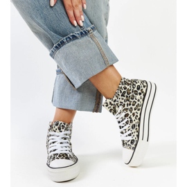 Ausgebeulte, hohe Sneakers mit Leopardenmuster und dicker Sohle beige 3