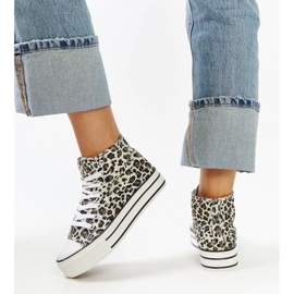Ausgebeulte, hohe Sneakers mit Leopardenmuster und dicker Sohle beige 4