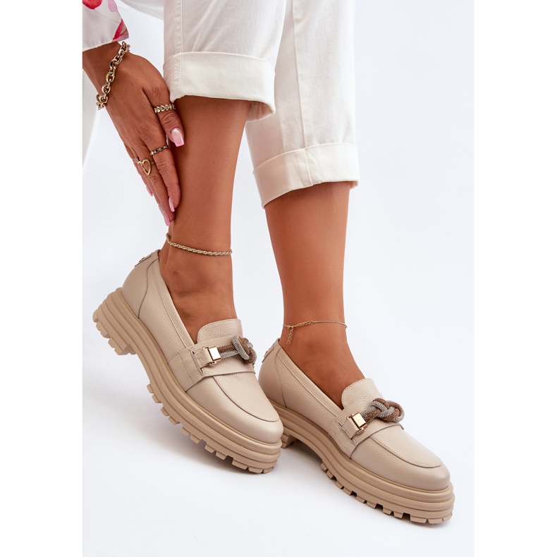 Damen-Ledermokassins mit Verzierung Laura Messi 2780 Beige 1