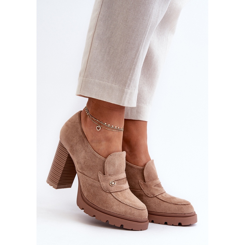 Evento Damen-Schuhe aus Öko-Wildleder mit hohem Absatz in Beige von Larmaves 1