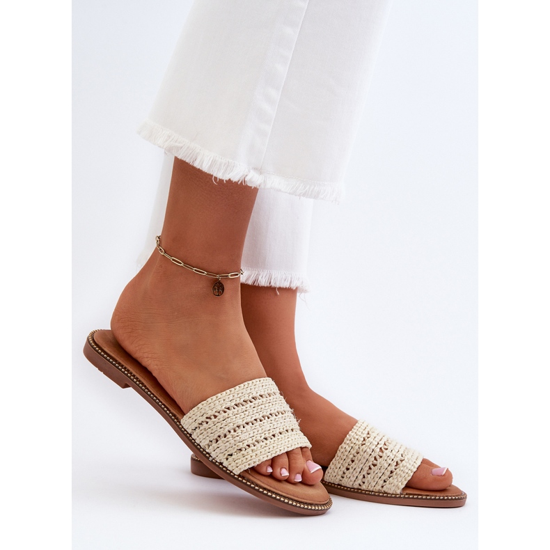 Damen-Flip-Flops mit geflochtenen flachen Absätzen, hellbeige Radians 2