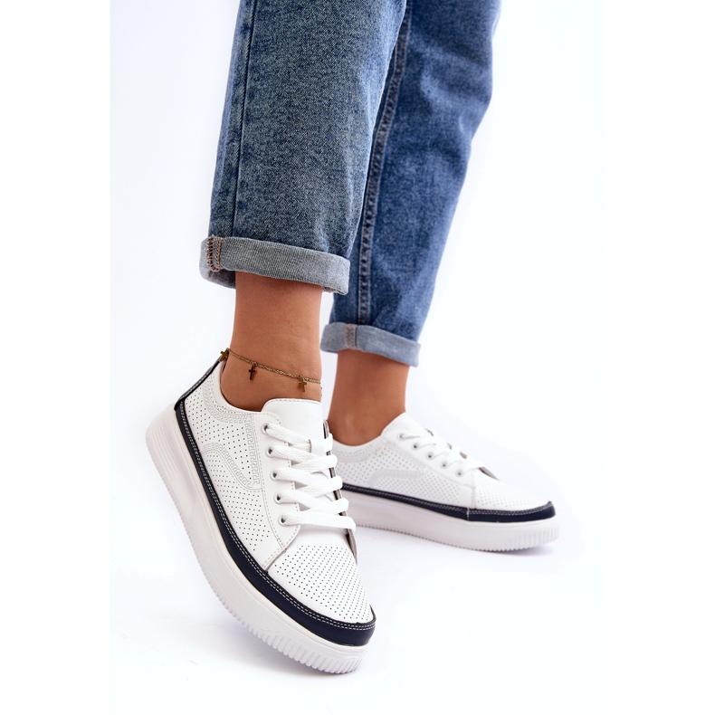 Sergio Leone Damen-Sportschuhe aus Leder, Sneakers, Weiß und Marineblau 2