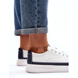 Sergio Leone Damen-Sportschuhe aus Leder, Sneakers, Weiß und Marineblau 4