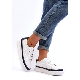 Sergio Leone Damen-Sportschuhe aus Leder, Sneakers, Weiß und Marineblau 1