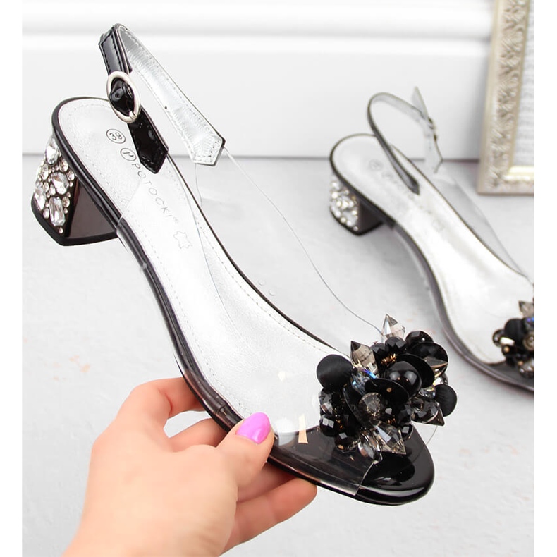 Transparente Damensandalen mit Perlen, schwarz Potocki WS43300 1