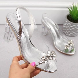 Transparente Damen-Sandalen mit hohen Absätzen und silbernen Zirkonen Potocki WS43305 silber- 1