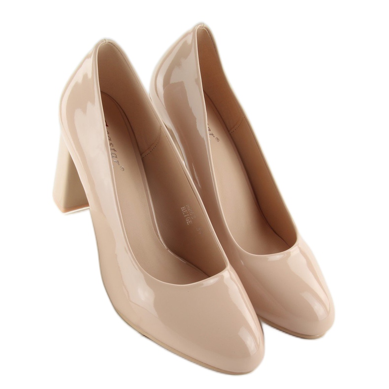 Lackierte Pumps mit breitem Absatz m263p Beige mehrfarbig rosa 2