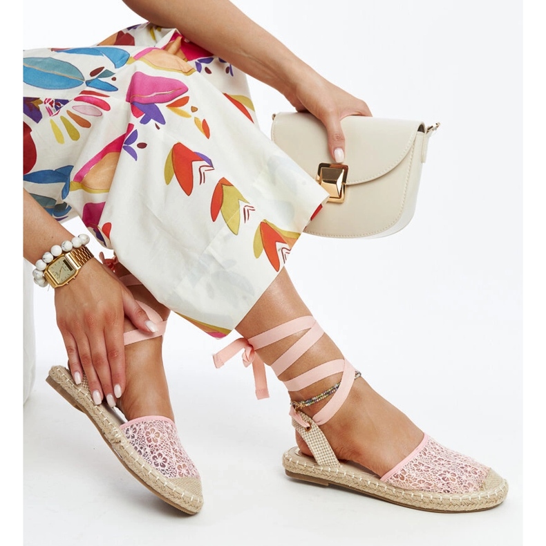 Rosa Teha-Espadrilles aus Spitze mit offenem Absatz 1